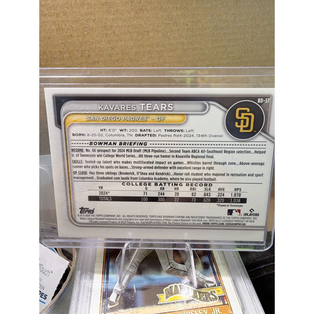 2024 Bowman Draft Kavares Tears 1st Bowman Green 81/99 #BD-57 Padres